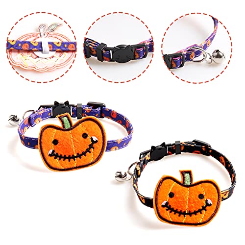 2 collares de Halloween para gatos con campanas y pajaritas, de liberación rápida, collares de seguridad para gatitos y gatos (negro)