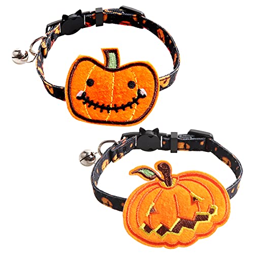 2 collares de Halloween para gatos con campanas y pajaritas, de liberación rápida, collares de seguridad para gatitos y gatos (negro)