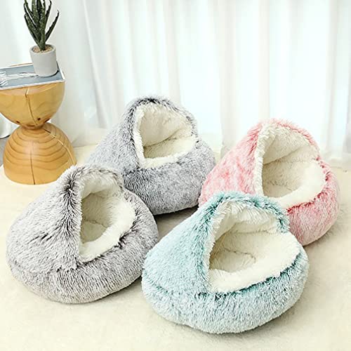 2 En 1 Mascota Perro Gato Cama Redonda Felpa Gato Whandle Cama Casa Suave Cama Larga De Felpa para Perros Pequeños para Gatos Nido Gato Cama-Verde Manzana,Pila Larga,China,50cm