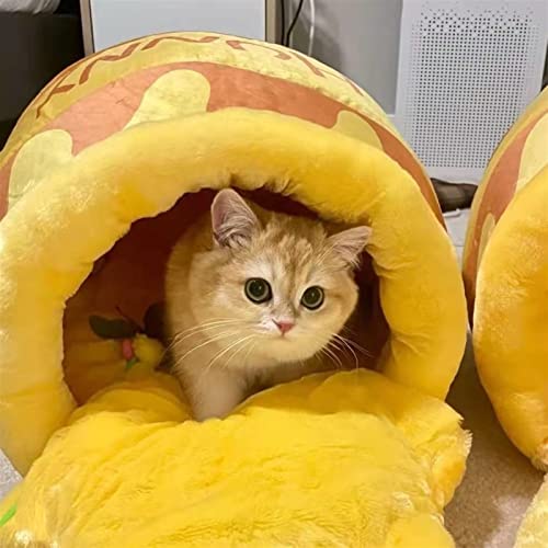 2 PCS Amarillo Potita De Miel Cama De Gato Honey Jar Forma Cama Catita De Gato Linda Pelusa Dibujos Animados Cuerpo De Mascotas Casa Cat Casa Mat Mat Suave Mascota Jerarquía For Pequeño Cat Dog