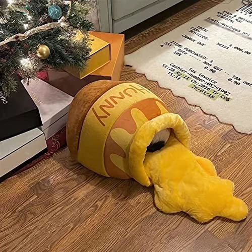 2 PCS Amarillo Potita De Miel Cama De Gato Honey Jar Forma Cama Catita De Gato Linda Pelusa Dibujos Animados Cuerpo De Mascotas Casa Cat Casa Mat Mat Suave Mascota Jerarquía For Pequeño Cat Dog