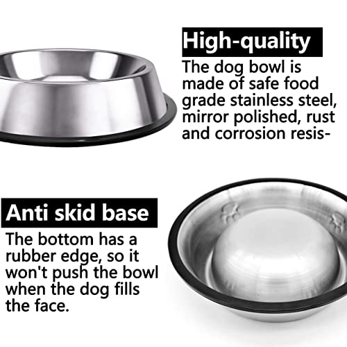 2 Pcs Cuenco para Perros de Acero Inoxidable con Fondo Goma Antideslizante Cuenco Comida para Perros Pequeño Medio Grande Mascota Perro Gato Alimentar