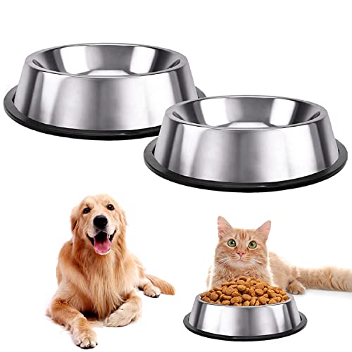 2 Pcs Cuenco para Perros de Acero Inoxidable con Fondo Goma Antideslizante Cuenco Comida para Perros Pequeño Medio Grande Mascota Perro Gato Alimentar