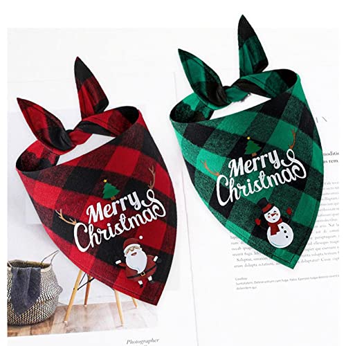 2 Pcs Navidad Perro Pañuelo Clásico Celose Mascota Bufanda Triángulo Babero Feliz Navidad Santa Muñeco Nieve Impresión Mascota Pandana para Perro Gato Mascotas