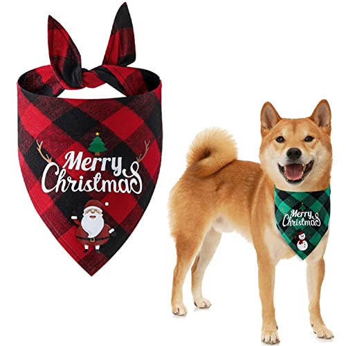2 Pcs Navidad Perro Pañuelo Clásico Celose Mascota Bufanda Triángulo Babero Feliz Navidad Santa Muñeco Nieve Impresión Mascota Pandana para Perro Gato Mascotas