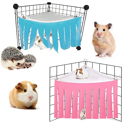 2 Piezas Animales Pequeños Casa Escondite, Escondite de Hamacas, Animales Pequeños Tienda de Campaña Hamaca, Hámster Tienda de Campaña Hamaca, con 3 Anzuelos, para Cuyes, Chinchillas (Rosa y Azul)