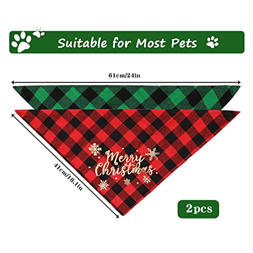 2 piezas Bandanas Navideñas Para Perros, Bufanda Clásica de Mascotas, Baberos Lavables de Perros Gatos, Ajustable Clásica de Cuadros Gatos Accesorios Disfraces Lavables para Navideñas Decoración