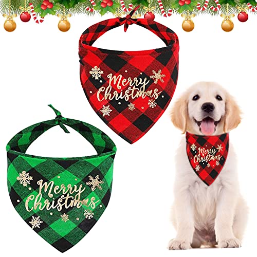 2 piezas Bandanas Navideñas Para Perros, Bufanda Clásica de Mascotas, Baberos Lavables de Perros Gatos, Ajustable Clásica de Cuadros Gatos Accesorios Disfraces Lavables para Navideñas Decoración