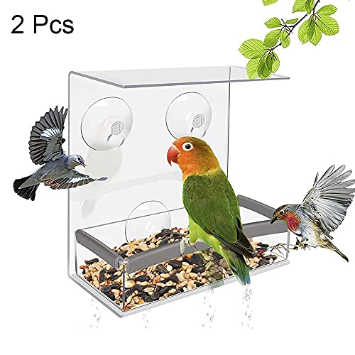 2 Piezas Comedero para pájaros Ventana, Comedero para Pájaros Colgante de Exterior, Comedero para Pájaros Colgante de Exterior, con 3 Ventosas Fuertes, para Loros Palomas Pinzones