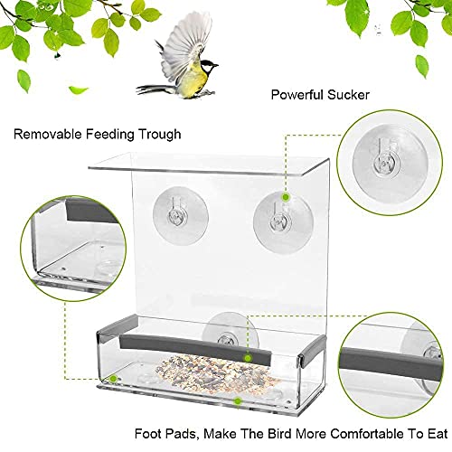 2 Piezas Comedero para pájaros Ventana, Comedero para Pájaros Colgante de Exterior, Comedero para Pájaros Colgante de Exterior, con 3 Ventosas Fuertes, para Loros Palomas Pinzones
