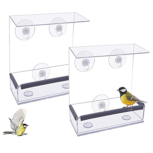 2 Piezas Comedero para pájaros Ventana, Comedero para Pájaros Colgante de Exterior, Comedero para Pájaros Colgante de Exterior, con 3 Ventosas Fuertes, para Loros Palomas Pinzones