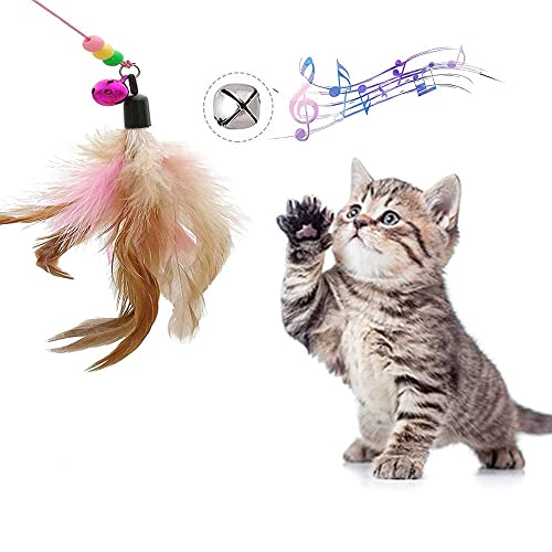 2 Piezas Juguetes De Plumas para Gatos, Palo de Gato Gracioso, palitos interactivos para Gatos con cascabeles, Barra de Resorte de Juguete para Gatos, Juguete De Varita Teaser, para Gatos
