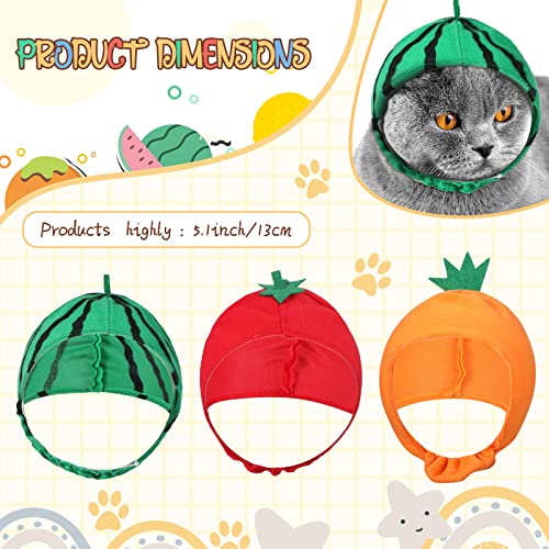 3 Gorros de Frutas de Gato Lindo Sombrero Blando de Mascota Sombrero de Disfraz de Gato de Frutas Gorro de Fruta Naranja Sandía de Gatito Pequeño para Props de Foto de Fiesta de Cachorros