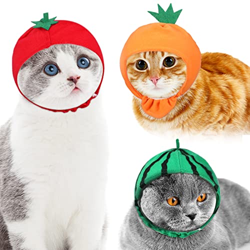 3 Gorros de Frutas de Gato Lindo Sombrero Blando de Mascota Sombrero de Disfraz de Gato de Frutas Gorro de Fruta Naranja Sandía de Gatito Pequeño para Props de Foto de Fiesta de Cachorros