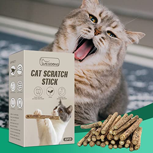 30 unidades de palos de plata naturales para gatos masticables para gatos de interior, gatito, gatito, dentición molar para todos los gatos, palitos de masticación de plata para gatos