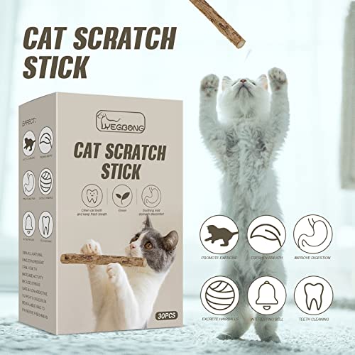 30 unidades de palos de plata naturales para gatos masticables para gatos de interior, gatito, gatito, dentición molar para todos los gatos, palitos de masticación de plata para gatos