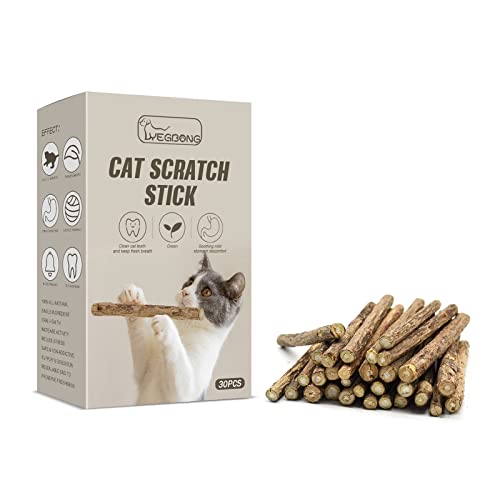 30 unidades de palos de plata naturales para gatos masticables para gatos de interior, gatito, gatito, dentición molar para todos los gatos, palitos de masticación de plata para gatos