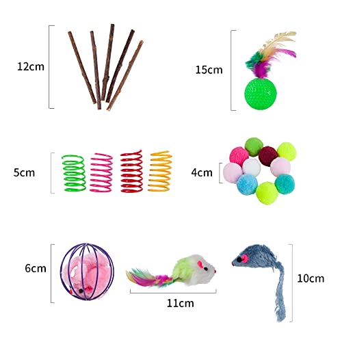 33 Piezas Juguetes para Gatos,COYICOLI Juego de Juguetes para Gatos con Campanas y Plumas y Túnel y Ratón,Bolas Varias,Juguete para Gato Resortes con Bolsa de Almacenamiento