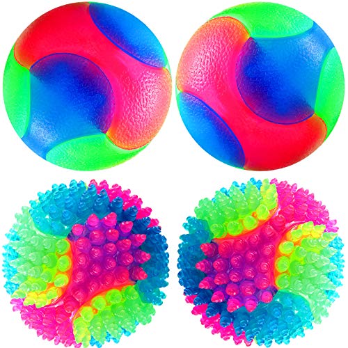 4 Bolas de Perros de Iluminar Pelotas Elásticas Brillantes Bolas de Mascotas con Punta Itermitente LED de Colores Claros Juguetes Interactivos de Mascotas