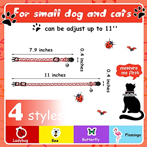 4 Collares Separables de Gatos Animales con Campana Collar de Gato Flamenco Ajustable Collar de Gato de Abeja Mariposa Collar de Mascota de Mariquita con Hebilla de Seguridad, 4 Estilos