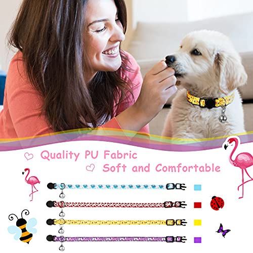 4 Collares Separables de Gatos Animales con Campana Collar de Gato Flamenco Ajustable Collar de Gato de Abeja Mariposa Collar de Mascota de Mariquita con Hebilla de Seguridad, 4 Estilos