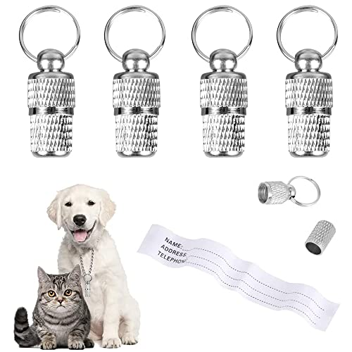 4 Piezas Etiquetas de Identificación de Mascotas, Placas de Identificación para Perros, Chapa Perro con Etiqueta de Dirección, Impermeable, Evita que las Mascotas se Pierdan