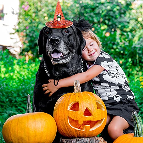 4 Sombreros de Mascotas de Halloween Sombrero de Bruja Ajustable Sombrero de Bruja de Cono de Cosplay de Perro Gato con Adornos de Calabaza Murciélago Búho Flor Accesorio Disfraz Halloween