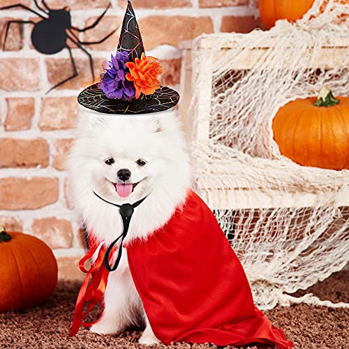 4 Sombreros de Mascotas de Halloween Sombrero de Bruja Ajustable Sombrero de Bruja de Cono de Cosplay de Perro Gato con Adornos de Calabaza Murciélago Búho Flor Accesorio Disfraz Halloween