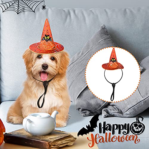 4 Sombreros de Mascotas de Halloween Sombrero de Bruja Ajustable Sombrero de Bruja de Cono de Cosplay de Perro Gato con Adornos de Calabaza Murciélago Búho Flor Accesorio Disfraz Halloween