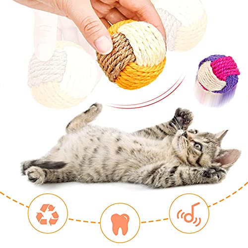 4Piezas Pelotas de Sisal para Gatos Pelotas Interactivos Juguete Gatos Coloridos Balls Pelota de Juego de Sisal para Ejercicio Animal Doméstico Gatos y Perros (Color Aleatorio)