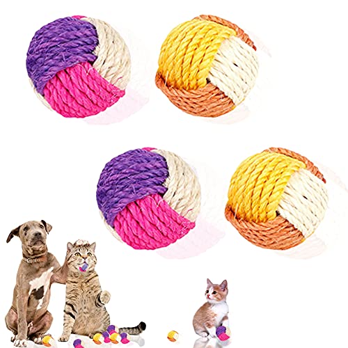 4Piezas Pelotas de Sisal para Gatos Pelotas Interactivos Juguete Gatos Coloridos Balls Pelota de Juego de Sisal para Ejercicio Animal Doméstico Gatos y Perros (Color Aleatorio)