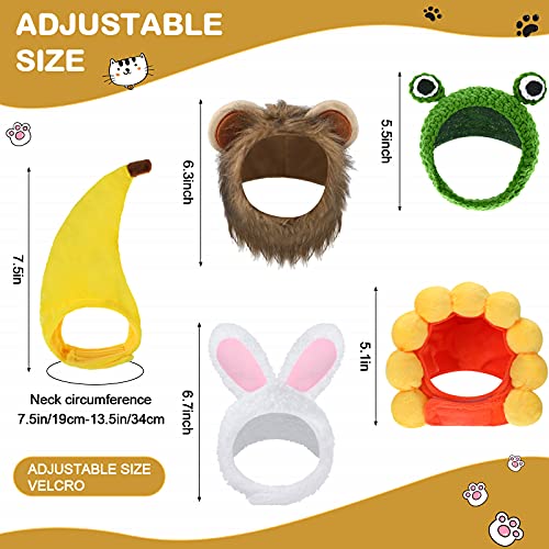 5 Sombreros para Gato Adorable Disfraz de Conejito con Orejas Sombrero de Rana Divertida Melena de León Banana Girasol Disfraz de Fiesta de Cachorro Gatito Accesorios de Halloween, 5 Estilos