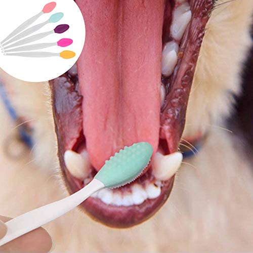 5 Unidades Cepillo de Dientes para Perros Kit Cepillos Dentales de Perro Silicona Suave de Doble Cara Cepillo de Dientes de Mango Largo Herramienta de Limpieza de Dientes para Perros Y Gatos