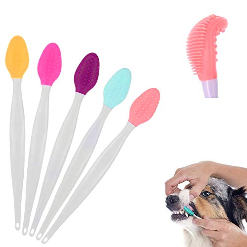 5 Unidades Cepillo de Dientes para Perros Kit Cepillos Dentales de Perro Silicona Suave de Doble Cara Cepillo de Dientes de Mango Largo Herramienta de Limpieza de Dientes para Perros Y Gatos