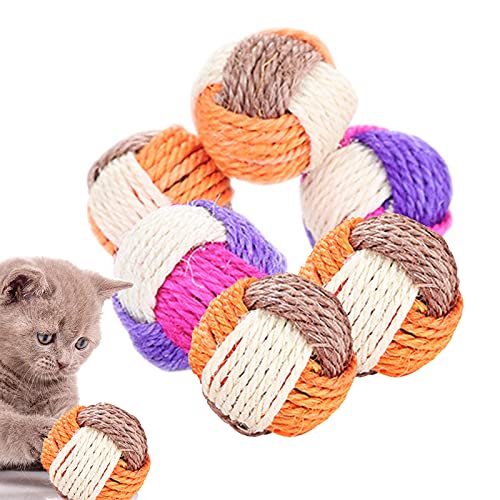 6 PCS Bola de Gato Pelota de Juguete de Sisal Cuerda Cat Ball Juguetes interactivos Gato Juguete Gatos Coloridos Balls para Ejercicio Animal Doméstico Gatos y Perros (Color Aleatorio)