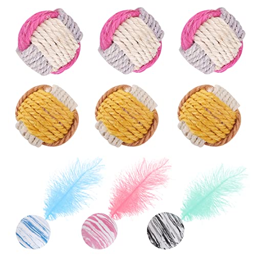 6 piezas Bola de Gato, 3 piezas bolas de espuma interactivas, Juguetes para Gatos Pelotas,Bolas de sisal para Gatos, Apto para gatitos