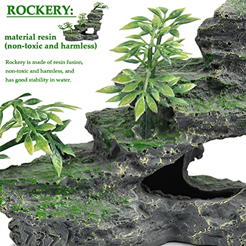 7 piezas de decoración de acuario, castillo, plantas de plástico para decoración de acuario, plantas acuáticas, paisajismo, rocas de jardín, hierba verde para peces, gambas, accesorios de acuario
