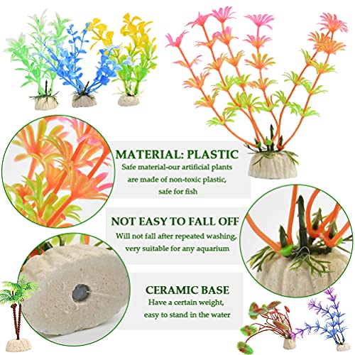 7 piezas de decoración de acuario, castillo, plantas de plástico para decoración de acuario, plantas acuáticas, paisajismo, rocas de jardín, hierba verde para peces, gambas, accesorios de acuario