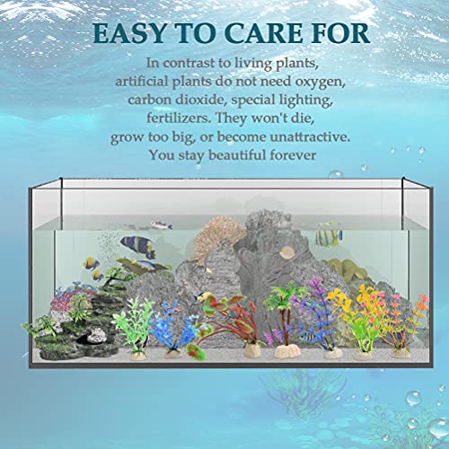7 piezas de decoración de acuario, castillo, plantas de plástico para decoración de acuario, plantas acuáticas, paisajismo, rocas de jardín, hierba verde para peces, gambas, accesorios de acuario