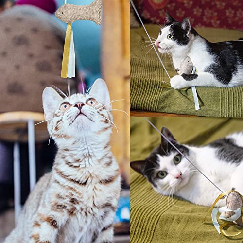 8 Piezas Juguete Plumas Gato,Juguetes para Gatos Plumas con Campanas,Varita de Juguetes para Gatos Plumas Interactivos para Ejercitar Gato y Gatitos