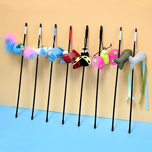 8 Piezas Juguete Plumas Gato,Juguetes para Gatos Plumas con Campanas,Varita de Juguetes para Gatos Plumas Interactivos para Ejercitar Gato y Gatitos