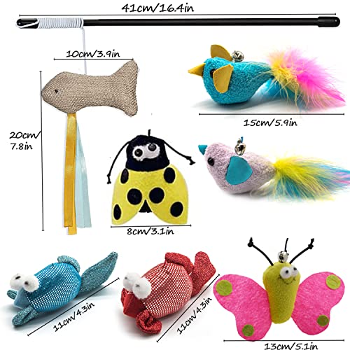 8 Piezas Juguete Plumas Gato,Juguetes para Gatos Plumas con Campanas,Varita de Juguetes para Gatos Plumas Interactivos para Ejercitar Gato y Gatitos