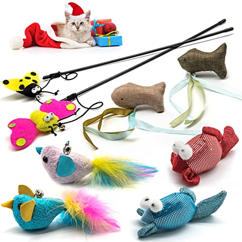 8 Piezas Juguete Plumas Gato,Juguetes para Gatos Plumas con Campanas,Varita de Juguetes para Gatos Plumas Interactivos para Ejercitar Gato y Gatitos