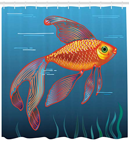 ABAKUHAUS Pez de Colores Cortina de Baño, Acuario Peces en el Agua, Material Resistente al Agua Durable Estampa Digital, 175 x 200 cm, bermellón Naranja