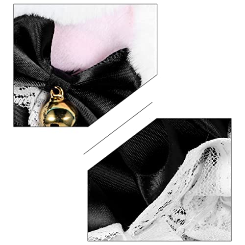 ABOOFAN Diadema de La Oreja de Gato con Las Campanas Arcos Cinta de Encaje Cómic Anime Lobo Lobo Perro Orejas Hairband Neko Gato Oreas Play Clip para Cosplay Disfraz Lolita Black
