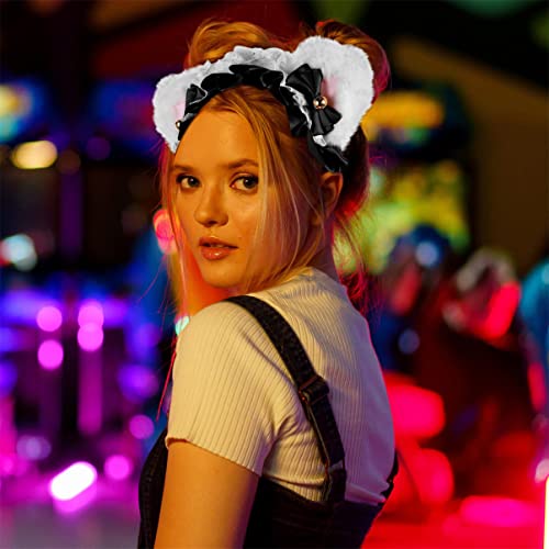 ABOOFAN Diadema de La Oreja de Gato con Las Campanas Arcos Cinta de Encaje Cómic Anime Lobo Lobo Perro Orejas Hairband Neko Gato Oreas Play Clip para Cosplay Disfraz Lolita Black