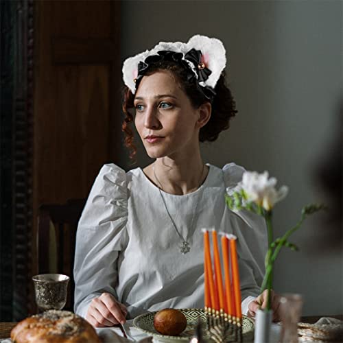 ABOOFAN Diadema de La Oreja de Gato con Las Campanas Arcos Cinta de Encaje Cómic Anime Lobo Lobo Perro Orejas Hairband Neko Gato Oreas Play Clip para Cosplay Disfraz Lolita Black