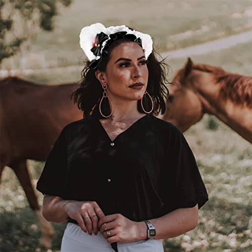 ABOOFAN Diadema de La Oreja de Gato con Las Campanas Arcos Cinta de Encaje Cómic Anime Lobo Lobo Perro Orejas Hairband Neko Gato Oreas Play Clip para Cosplay Disfraz Lolita Black