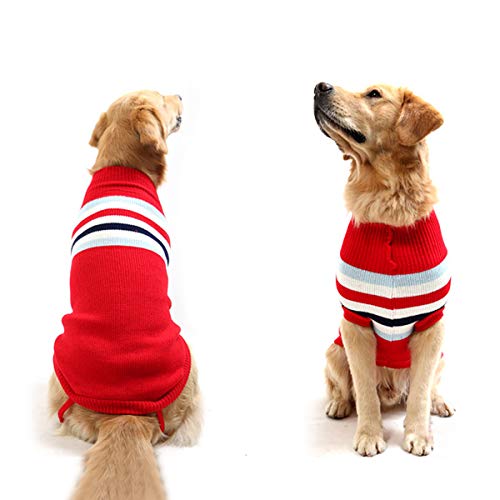 Abrigo de suéter para Perros, clásico a Rayas para Mascotas Gatos Cachorros Chaqueta de Tejido Suave suéter cálido Ropa de Invierno Ropa (24 Pulgadas, Raya roja)