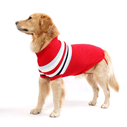 Abrigo de suéter para Perros, clásico a Rayas para Mascotas Gatos Cachorros Chaqueta de Tejido Suave suéter cálido Ropa de Invierno Ropa (24 Pulgadas, Raya roja)